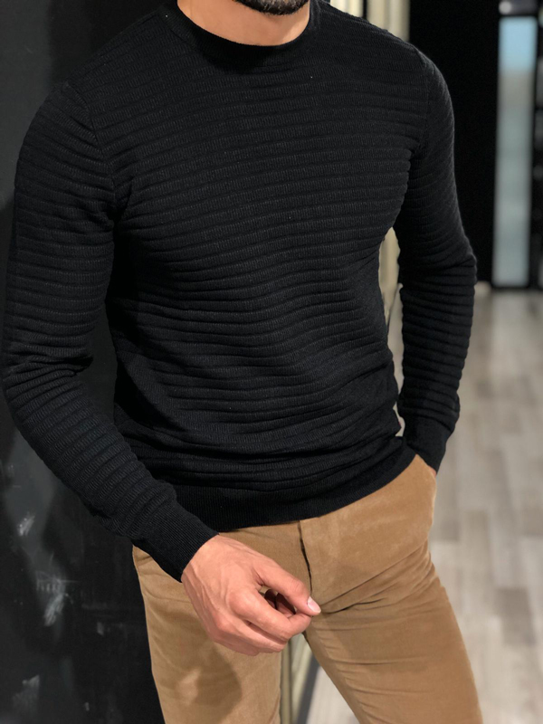 Black Crew Neck Sweater by GentWith.com with Free Worldwide Shipping