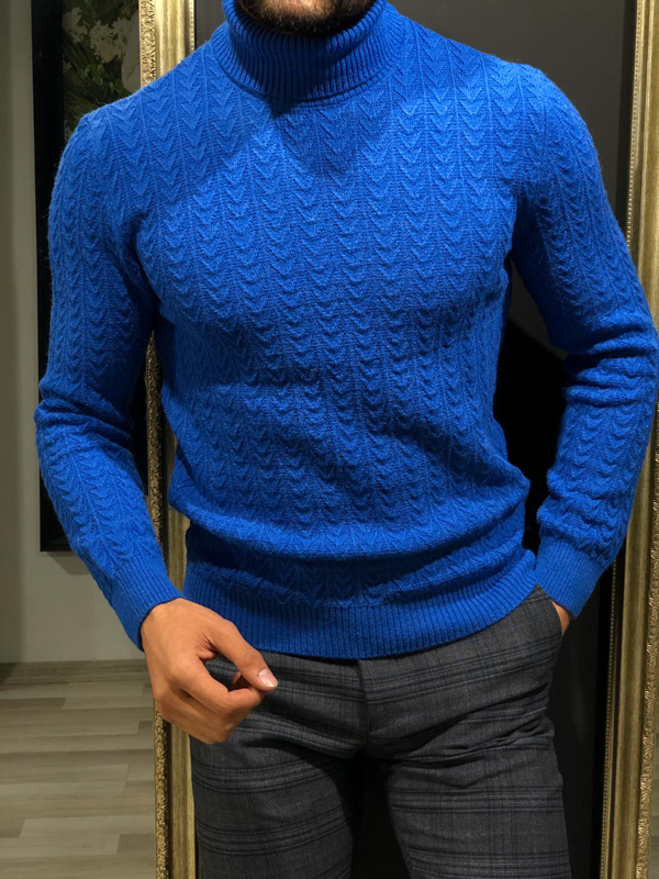 Buy Blue Slim Fit Turtleneck Sweater by GentWith Free Shipping