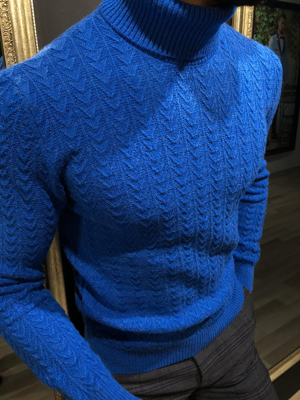 Buy Blue Slim Fit Turtleneck Sweater by GentWith.com | Free Shipping