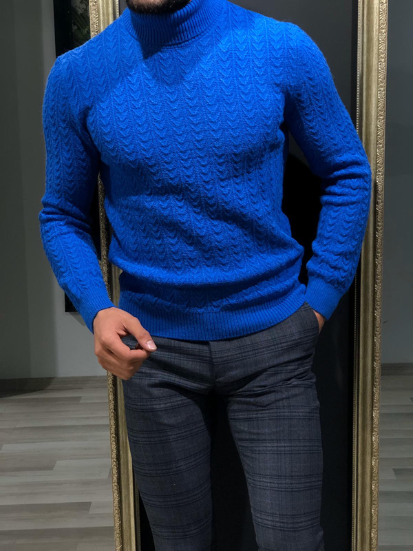 Buy Blue Slim Fit Turtleneck Sweater by GentWith.com | Free Shipping