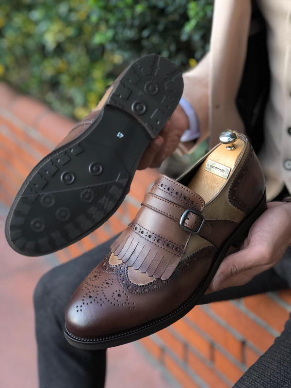 Brown Wing Tip Kilt Loafer by GentWith.com with Free Worldwide Shipping
