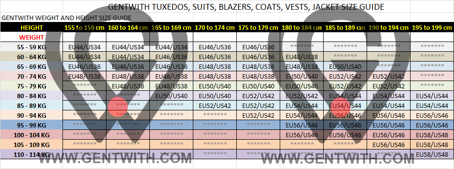 GentWith Height and Weight Size Guide by GentWith.com