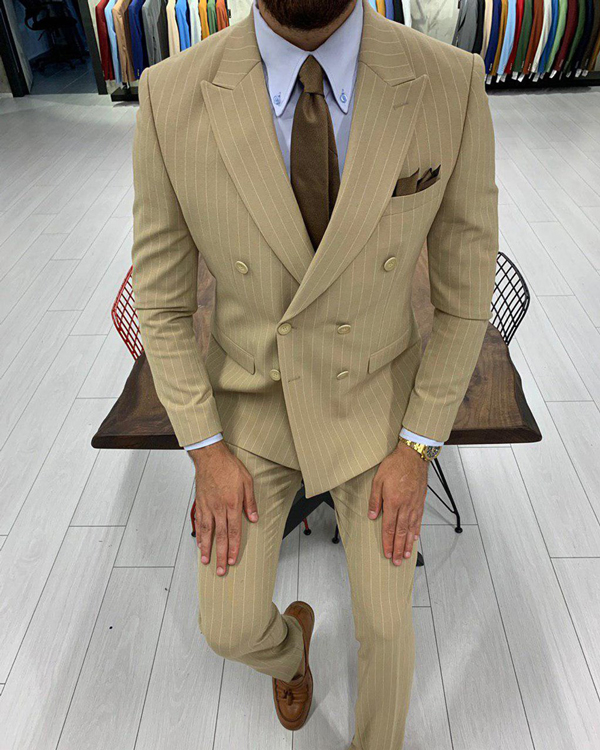 khaki pinstripe suit