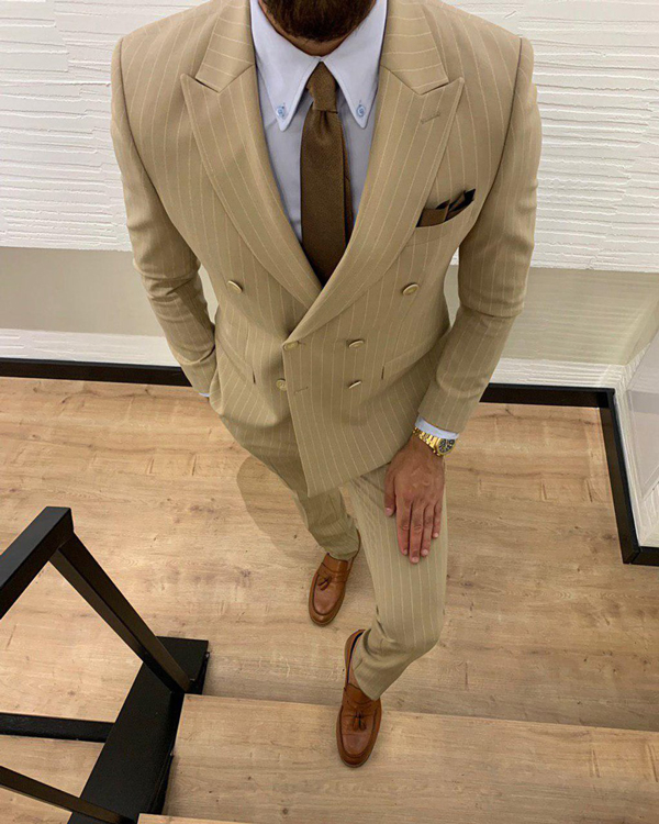 khaki pinstripe suit