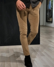 Buy Beige Slim Fit Corduroy Pants by GentWith.com with Free 