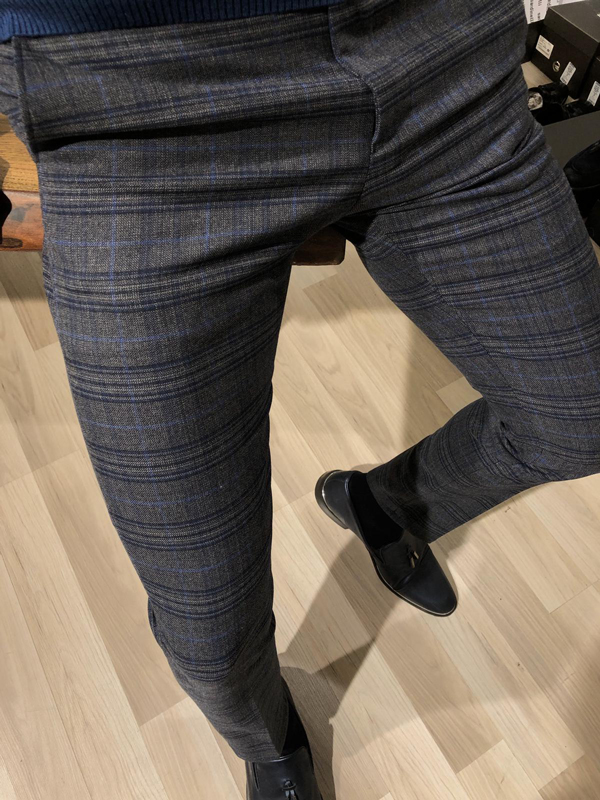Blue Slim Fit Plaid Pants by GentWith.com with Free Worldwide Shipping