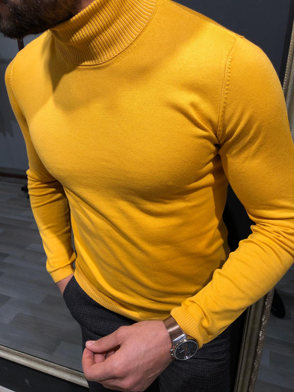 Yellow Slim Fit Turtleneck Wool Sweater by GentWith.com