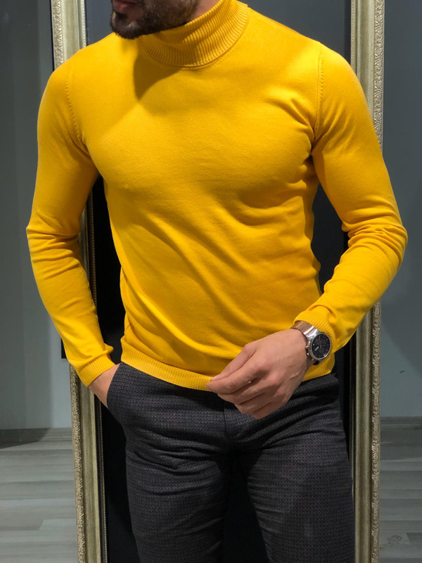 GentWith Ely Beige Slim Fit Turtleneck Sweater