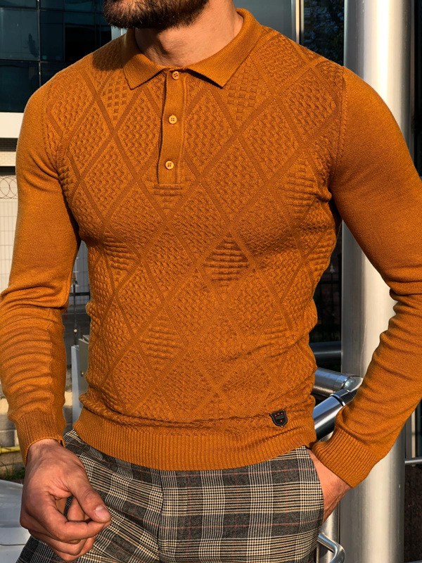 Brown Slim Fit Collar Sweater by GentWith.com