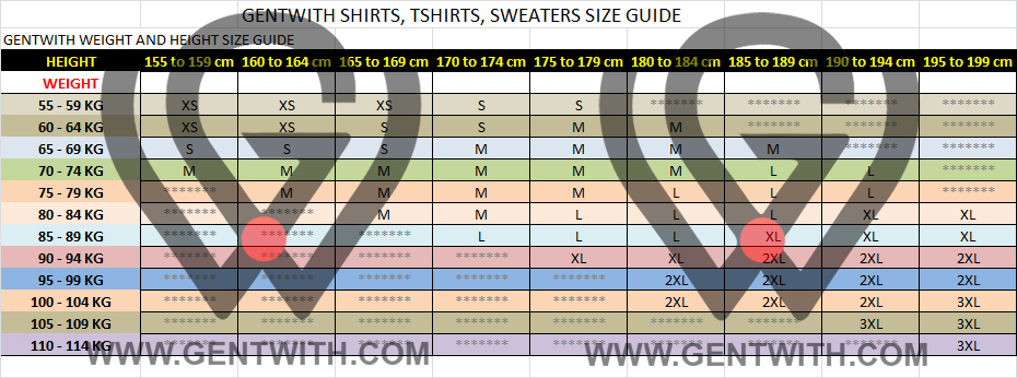 GentWith Height and Weight Size Guide by GentWith.com