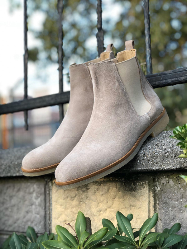 gray leather chelsea boots