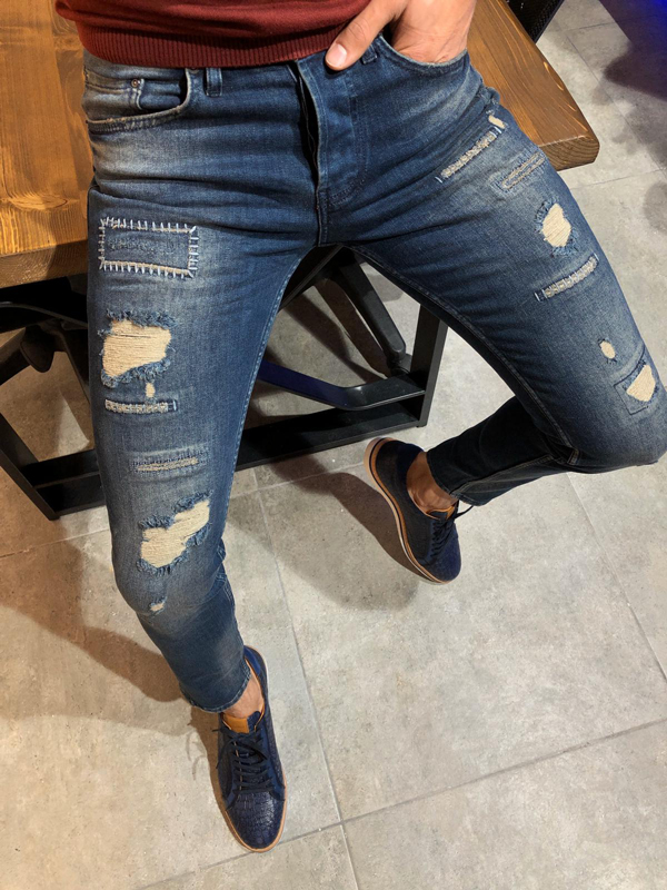 navy blue distressed jeans