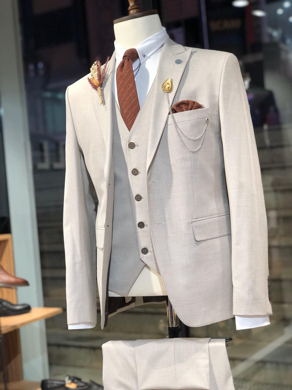 Buy Beige Slim Fit Suit by Free Shipping