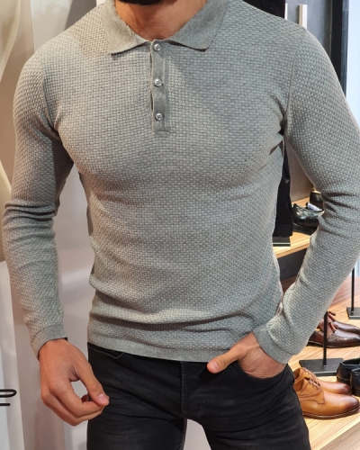 Gray Slim Fit Collar Sweater by GentWith.com with Free Worldwide Shipping