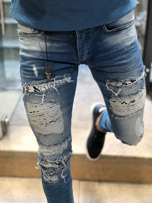 Buy Blue Slim Fit Ripped Jeans by GentWith.com with Free Shipping