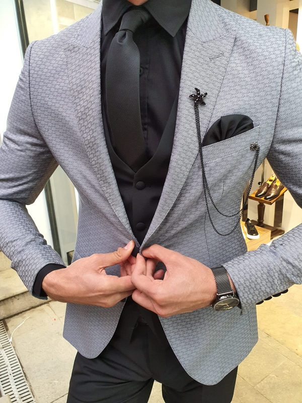 Gray Slim Fit Patterned Suit by GentWith.com with Free Worldwide Shipping