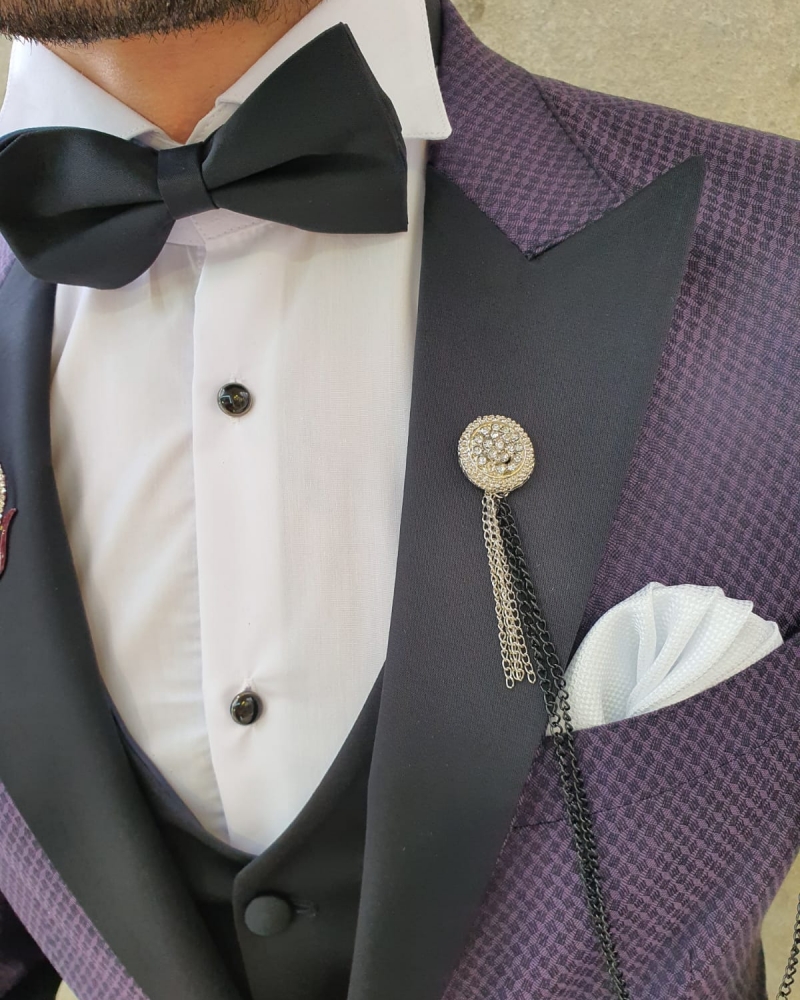 Purple Slim Fit Patterned Tuxedo by GentWith.com with Free Worldwide Shipping