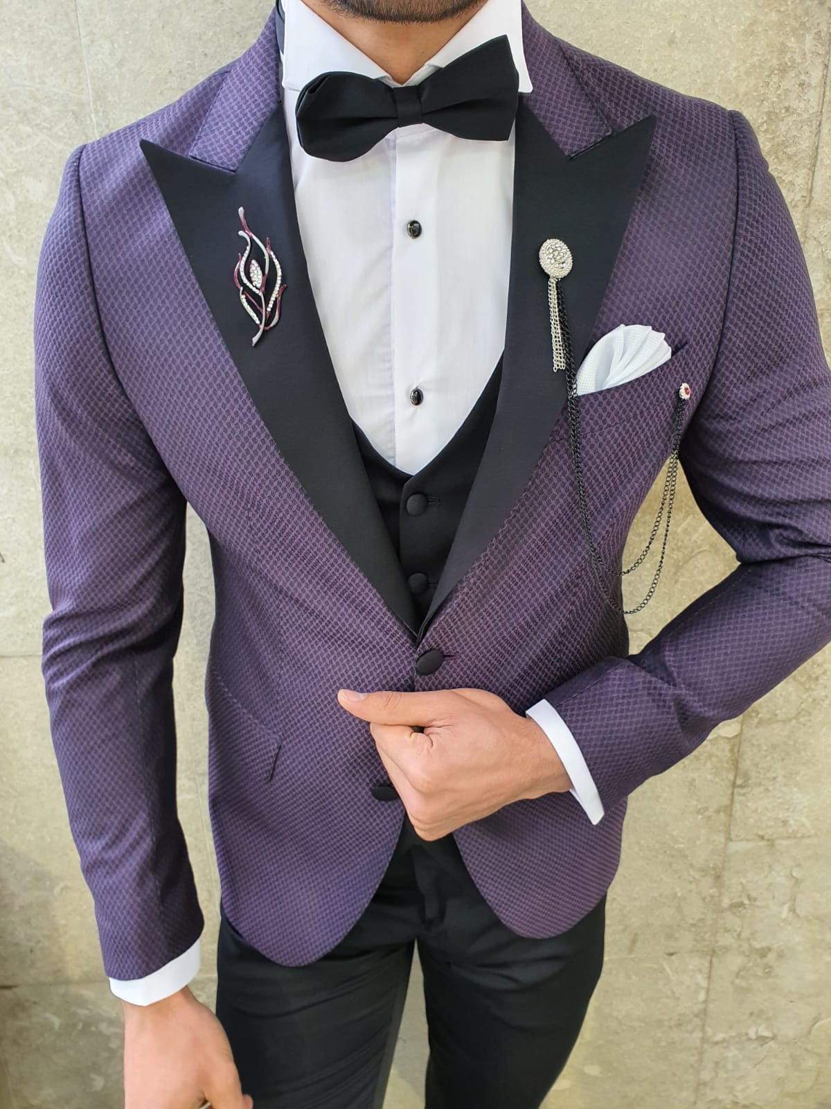 Buy Purple Slim Fit Peak Lapel Tuxedo by GentWith with Free Shipping