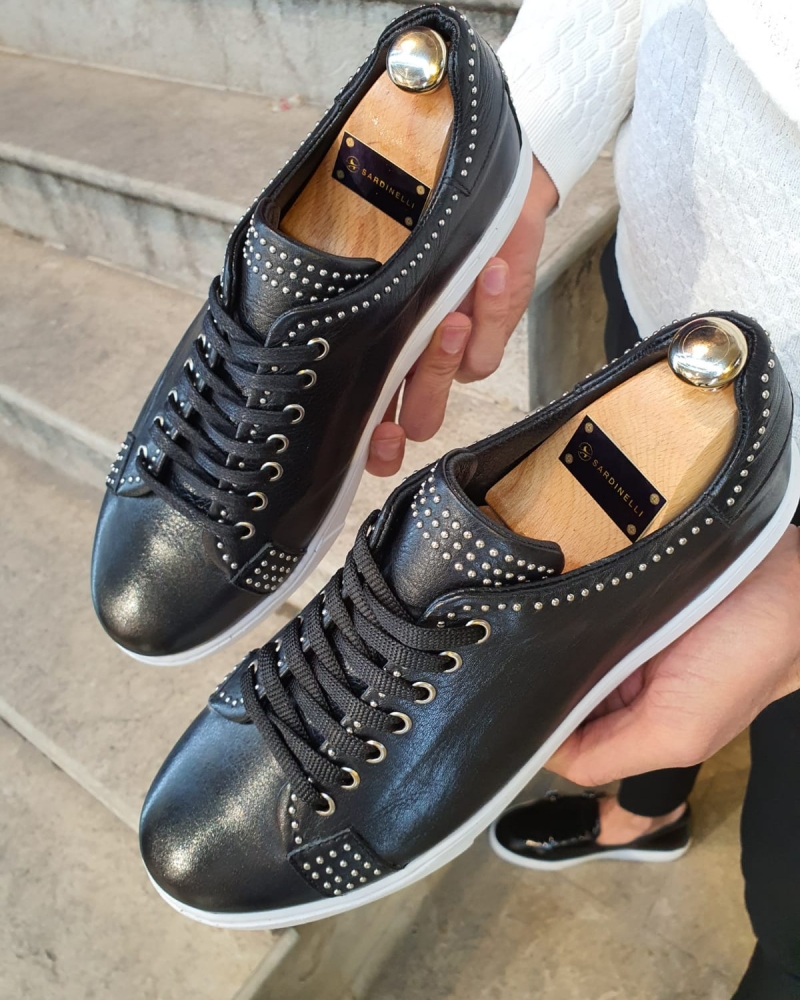 Black Lace-Up Sneakers by GentWith.com with Free Worldwide Shipping