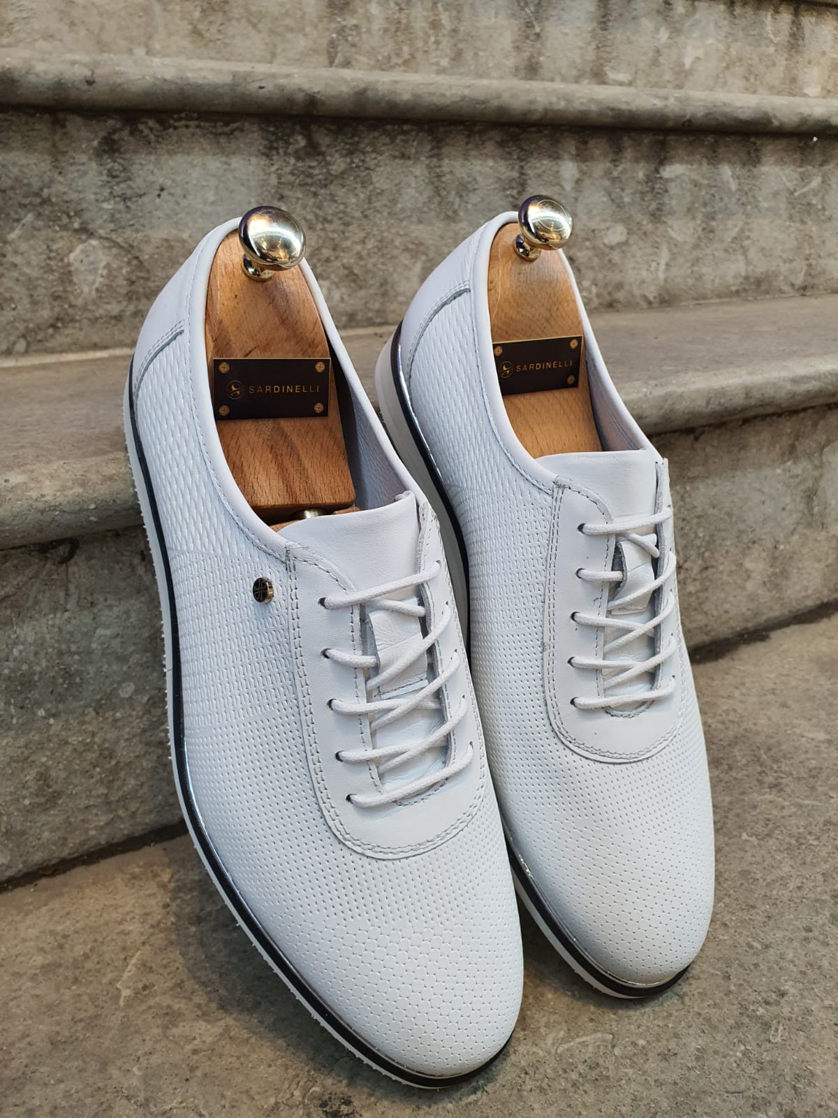 White Patterned Lace-Up Sneakers by GentWith.com with Free Worldwide Shipping