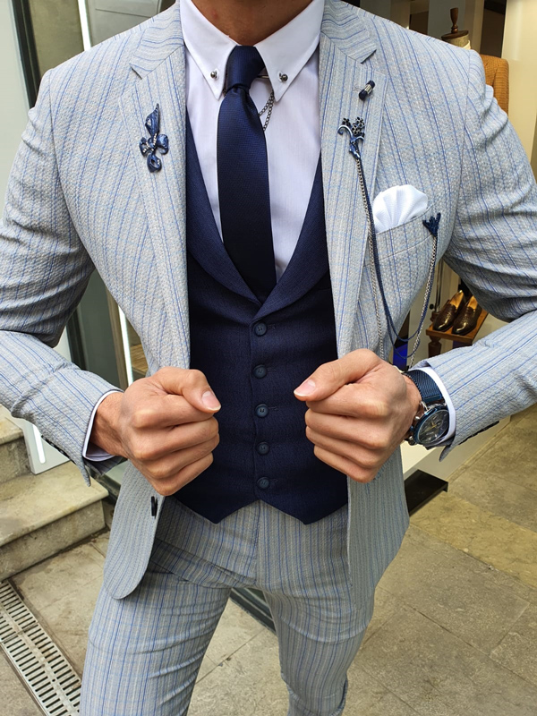 Buy Gray Slim Fit Pinstripe Suit by GentWith.com with Free Shipping