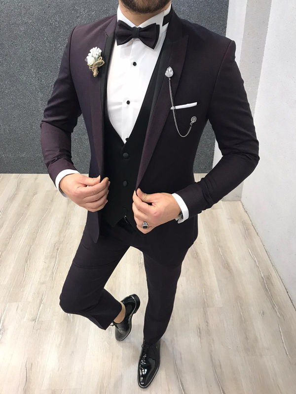 Damson Slim Fit Tuxedo by GentWith.com with Free Worldwide Shipping