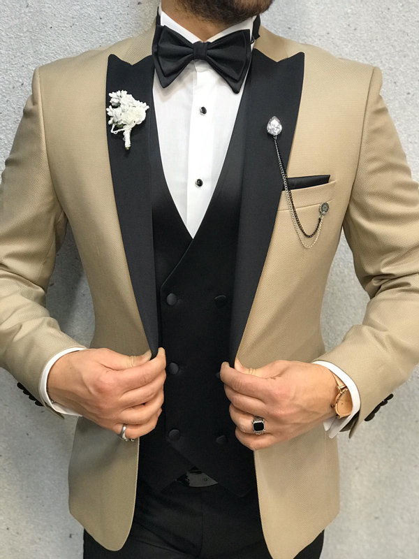 Buy Gold Slim Fit Peak Lapel Tuxedo by GentWith.com