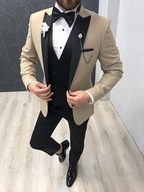 Buy Gold Slim Fit Peak Lapel Tuxedo by GentWith.com