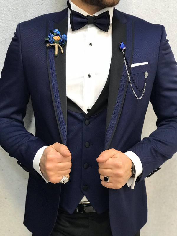 Blue Slim Fit Tuxedo by GentWith.com with Free Worldwide Shipping