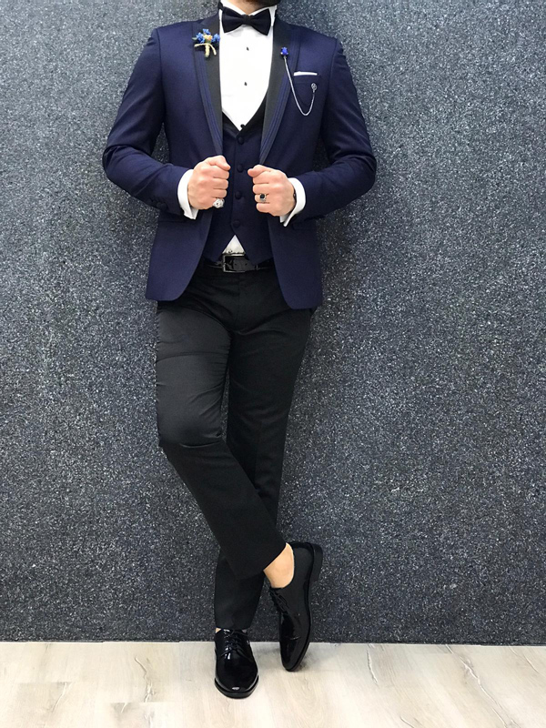 Blue Slim Fit Tuxedo by GentWith.com with Free Worldwide Shipping