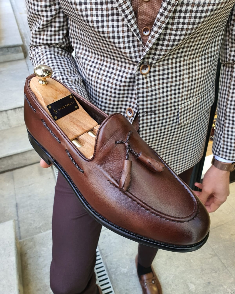 Brown Leather Tassel Loafer by GentWith.com with Free Worldwide Shipping