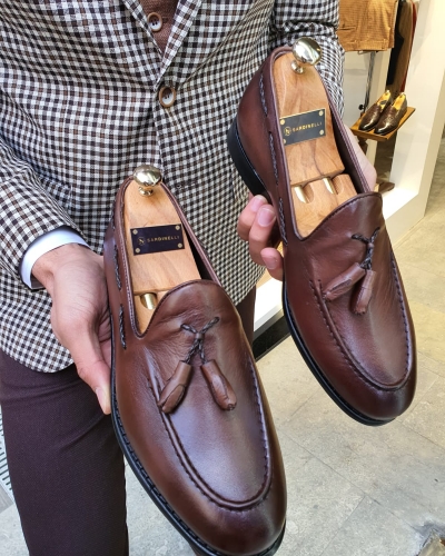 Brown Leather Tassel Loafer by GentWith.com with Free Worldwide Shipping