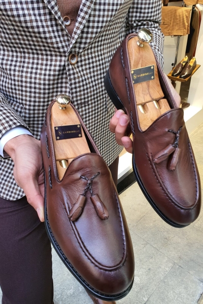 Brown Leather Tassel Loafer by GentWith.com with Free Worldwide Shipping