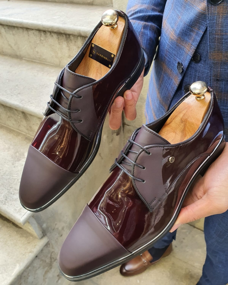 Burgundy Cap Toe Laced Blucher by GentWith.com with Free Worldwide Shipping