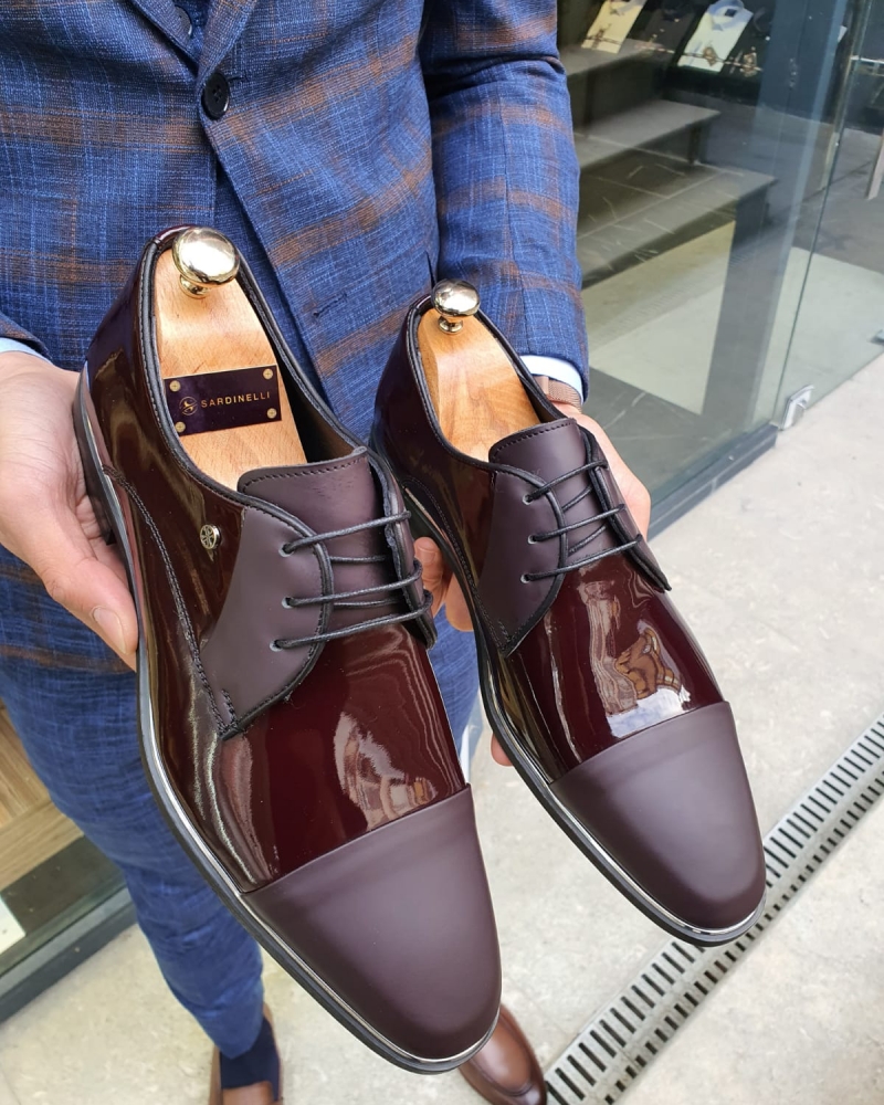 Burgundy Cap Toe Laced Blucher by GentWith.com with Free Worldwide Shipping