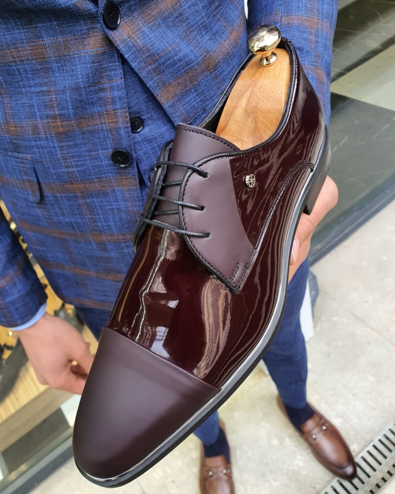 Burgundy Cap Toe Laced Blucher by GentWith.com with Free Worldwide Shipping