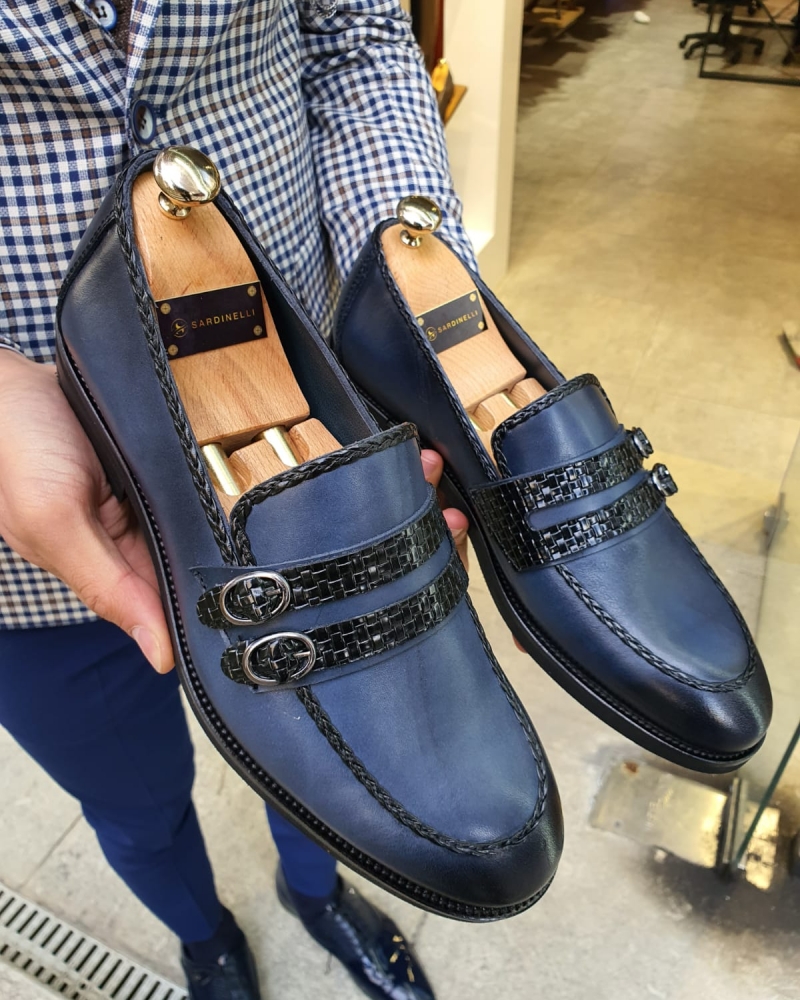 Navy Blue Buckle Loafer by GentWith.com with Free Worldwide Shipping