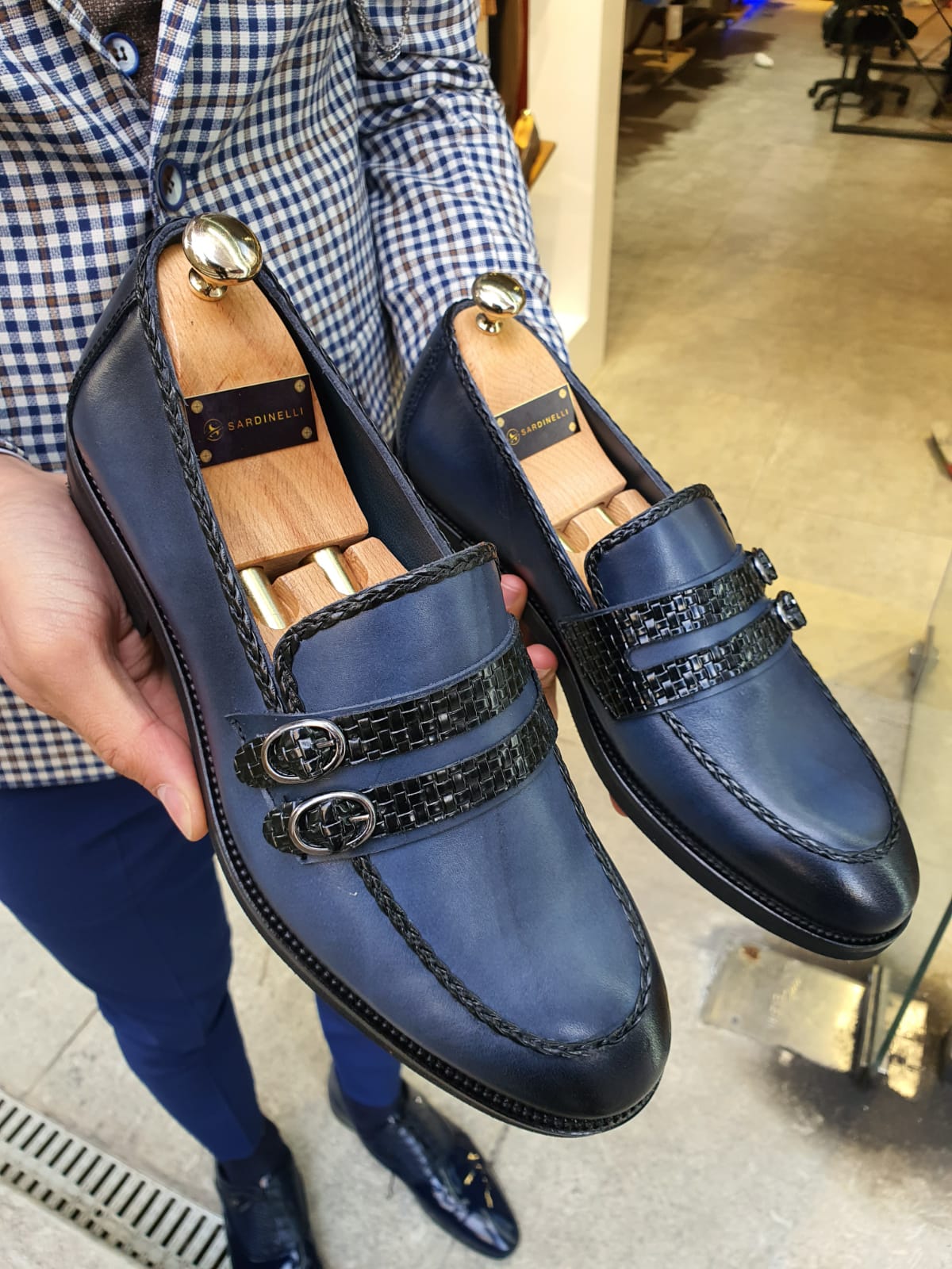 Buy Navy Blue Buckle Loafer by GentWith | Free Shipping