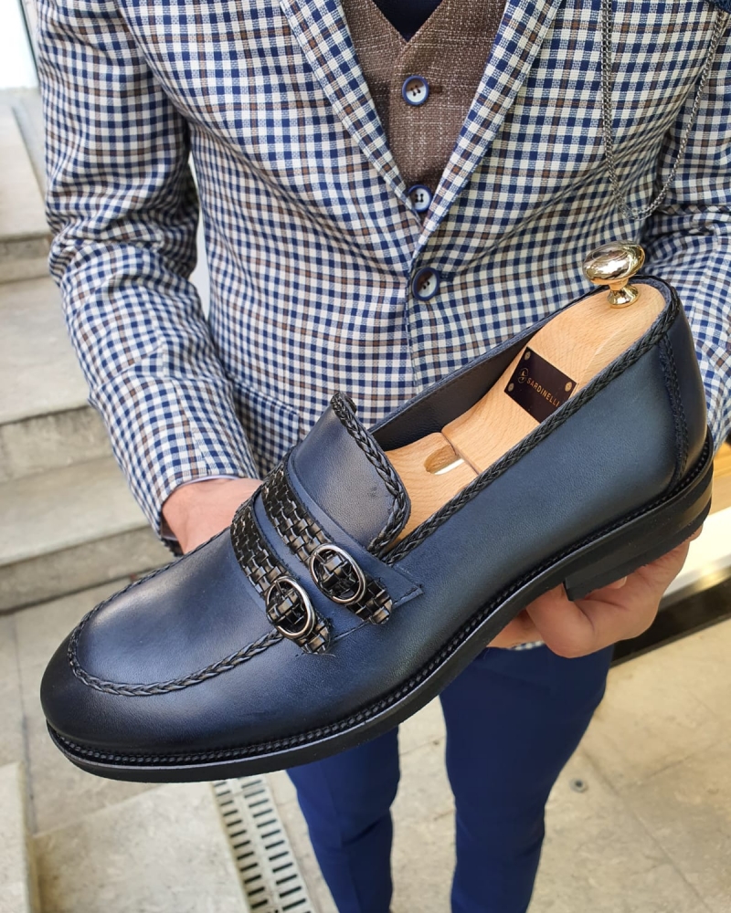 Navy Blue Buckle Loafer by GentWith.com with Free Worldwide Shipping