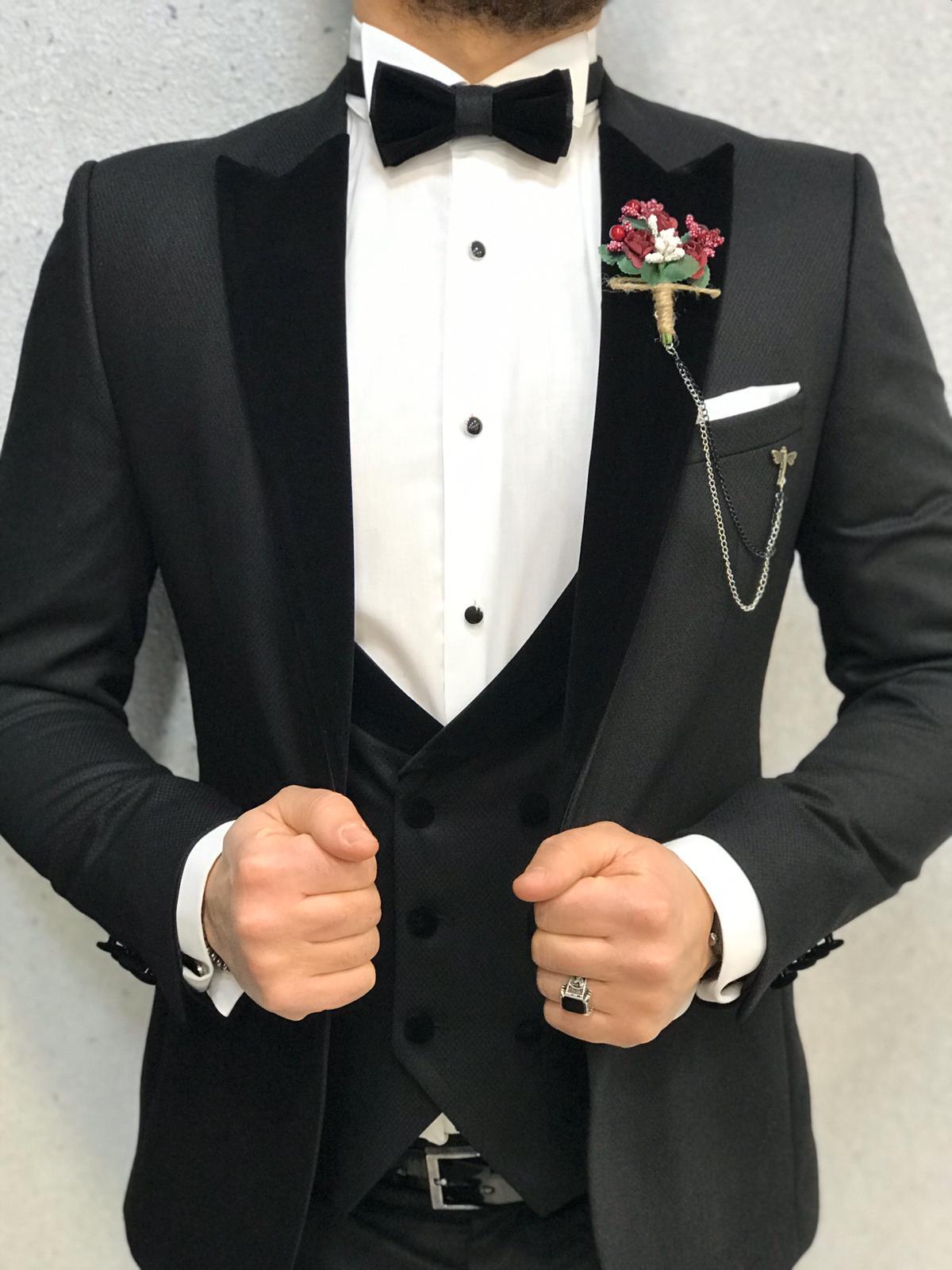 Buy Black Slim Fit Velvet Peak Lapel Tuxedo by GentWith.com