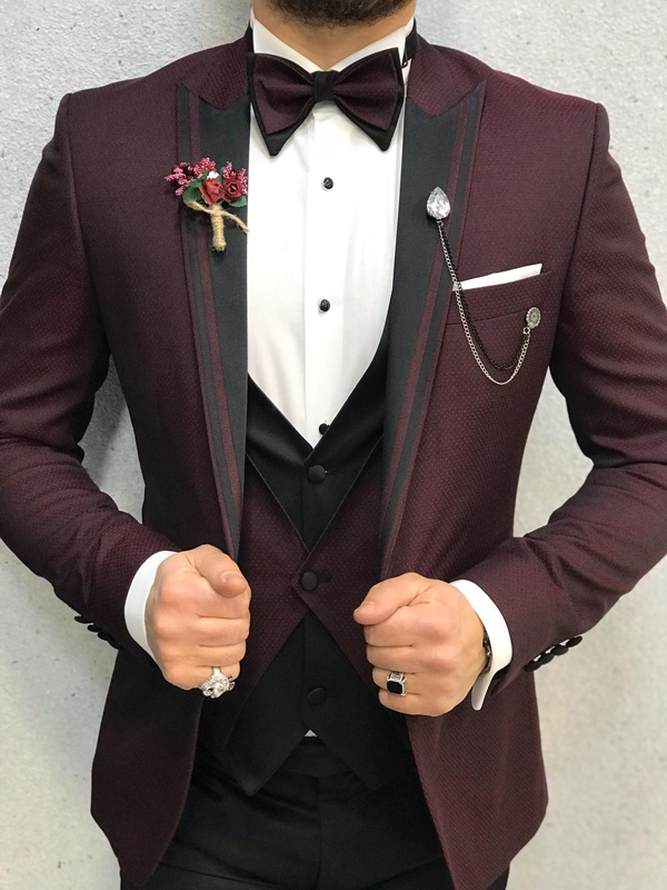 Burgundy Slim Fit Tuxedo by GentWith.com with Free Worldwide Shipping