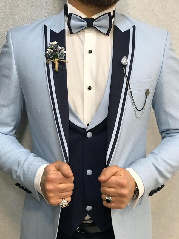Sky Blue Slim Fit Tuxedo by GentWith.com with Free Worldwide Shipping