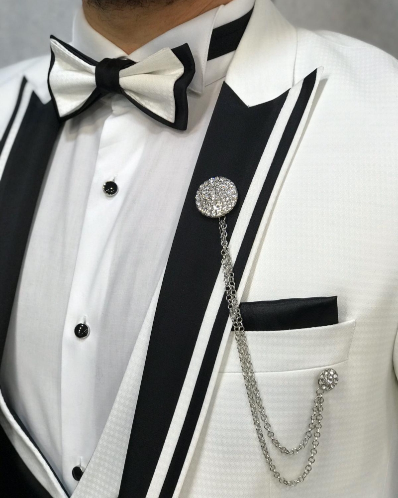 White Slim Fit Tuxedo by GentWith.com with Free Worldwide Shipping