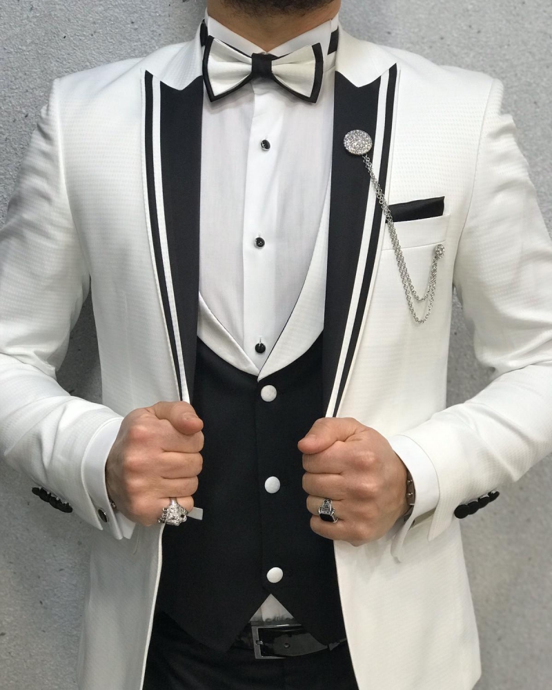 White Slim Fit Tuxedo by GentWith.com with Free Worldwide Shipping