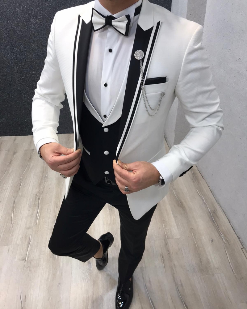 White Slim Fit Tuxedo by GentWith.com with Free Worldwide Shipping