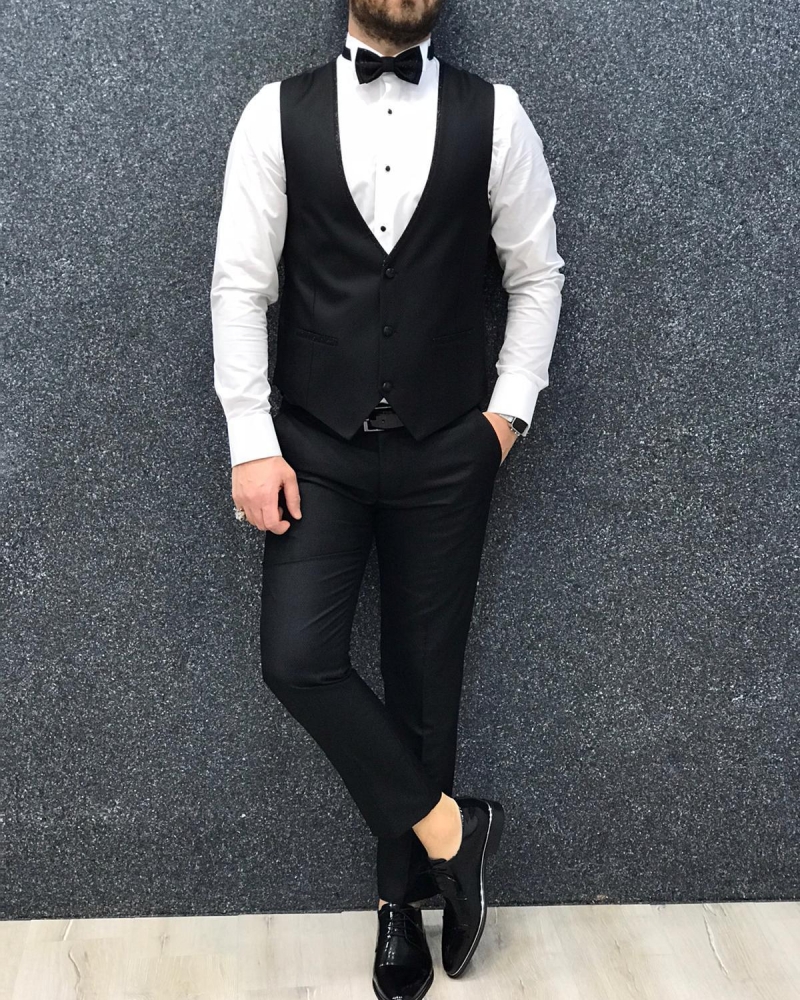 Black Slim Fit Shawl Lapel Tuxedo by GentWith.com with Free Worldwide Shipping