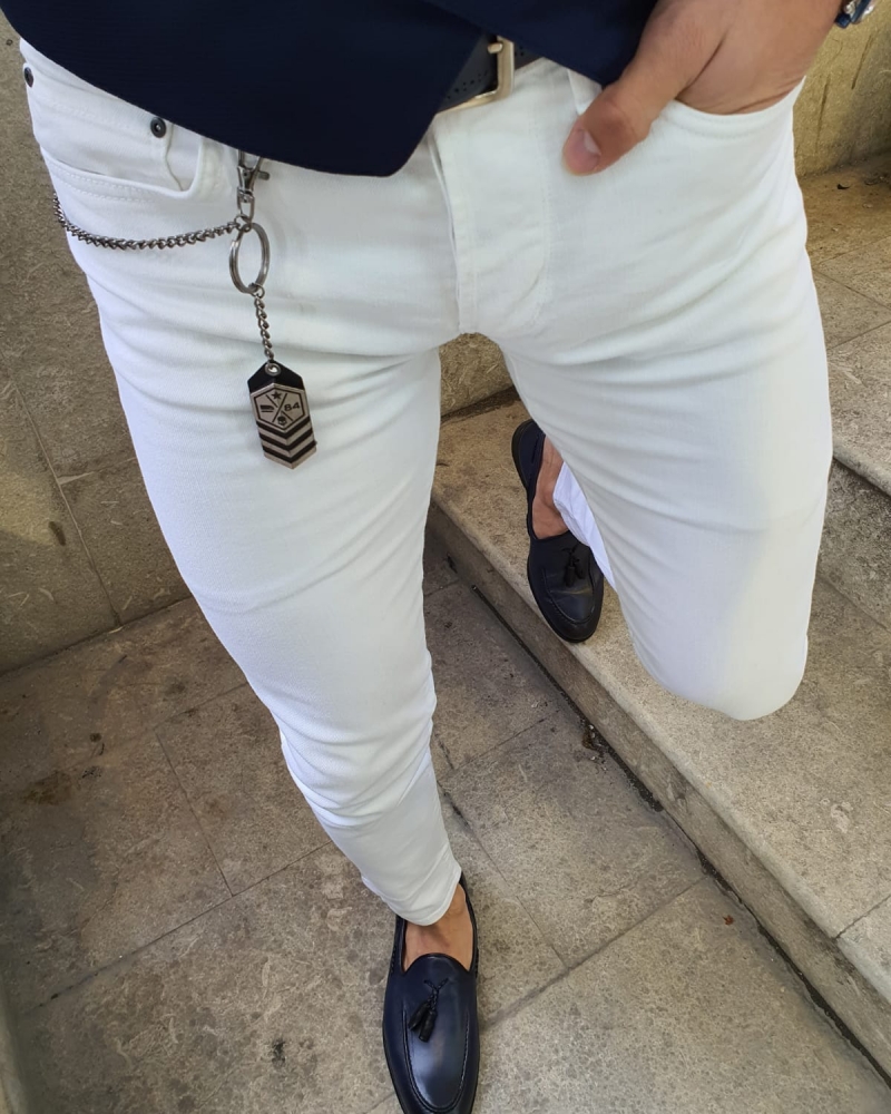 GentWith Oakland White Slim Fit Handmade Jeans