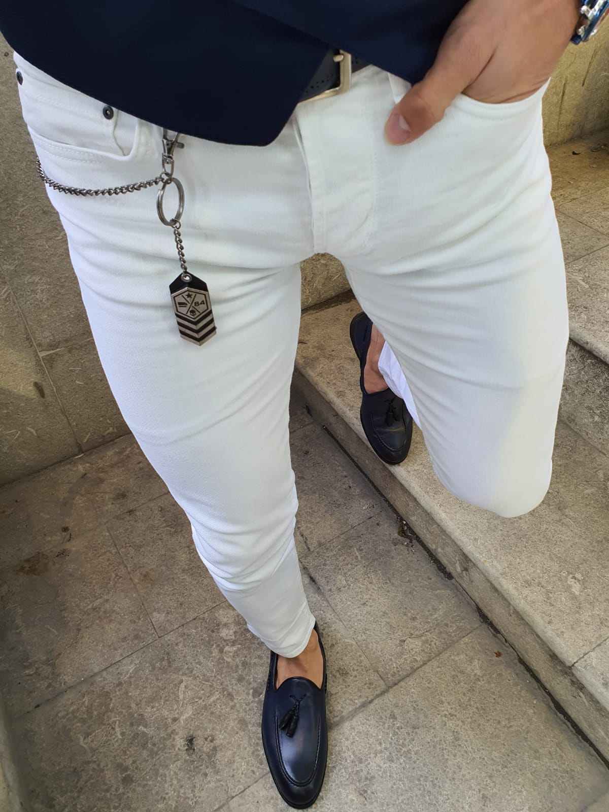 GentWith Oakland White Slim Fit Handmade Jeans