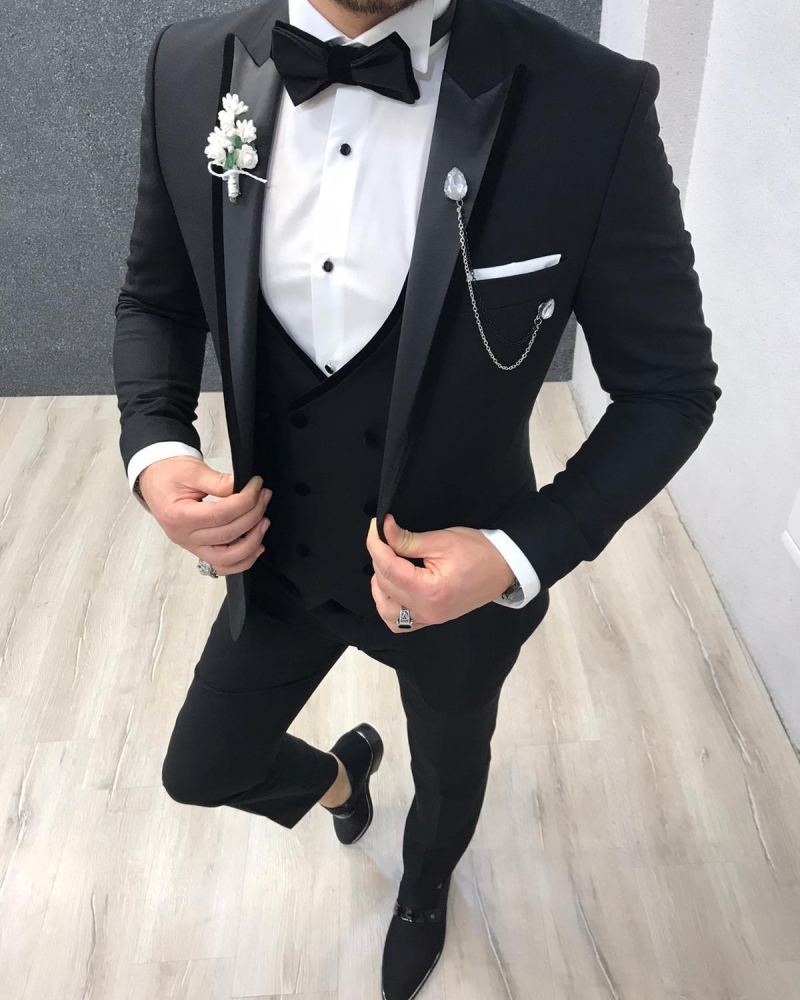 Buy Black Slim Fit Velvet Edge Peak Lapel Tuxedo by GentWith.com