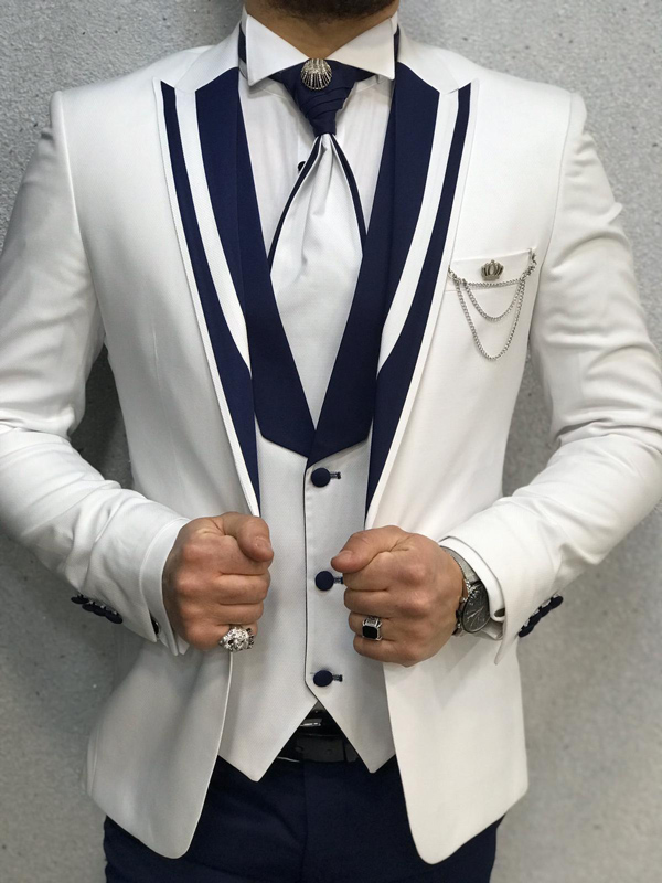 Buy White Slim Fit Peak Lapel Wedding Suit by